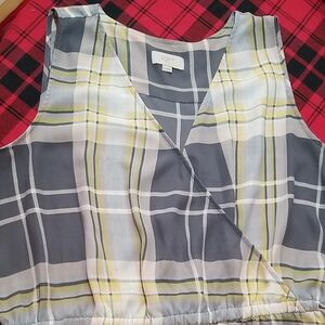 LOFT Sleeveless Plaid Blouse - Gray and Yellow
